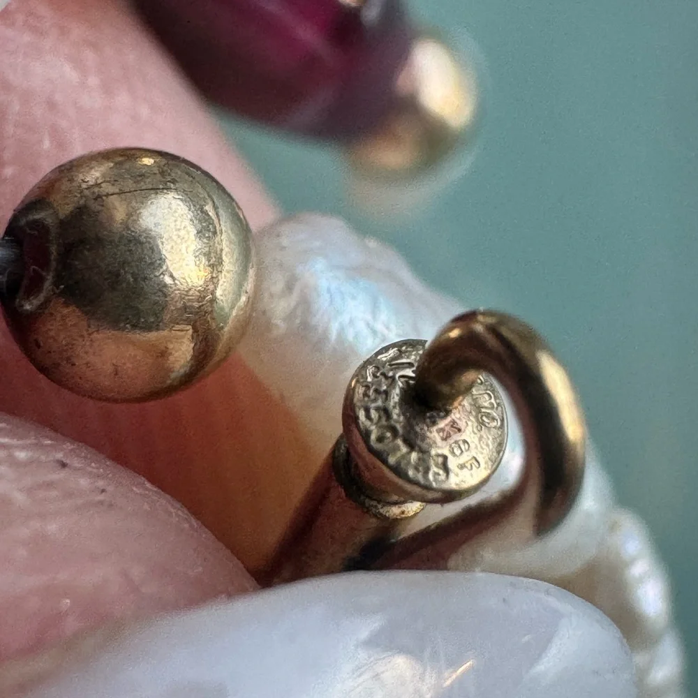 14k gold filled natural seed pearls and garnet long necklace - Picture 10 of 10